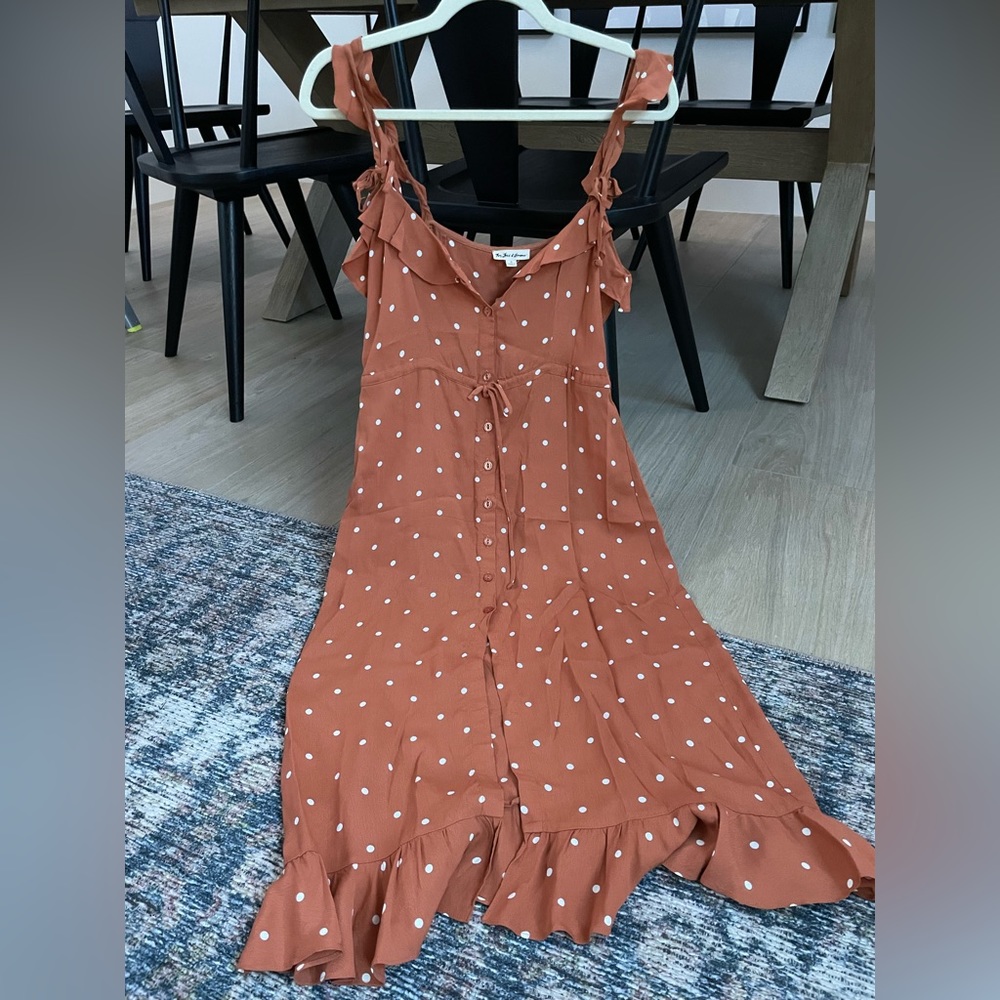 For love and lemons burnt orange/polka dot midi dress